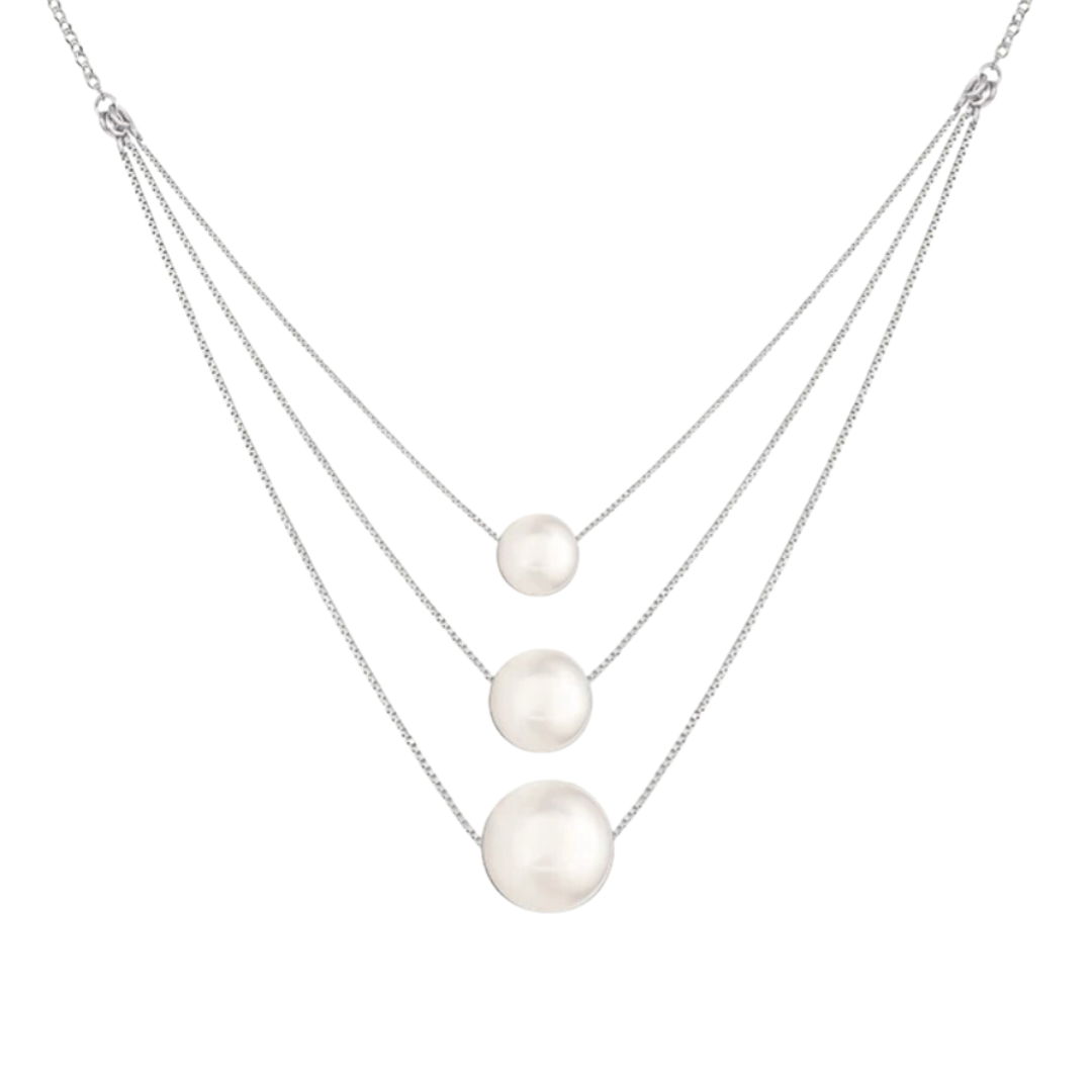 925 Silver Triple Layer White Pearl Necklace